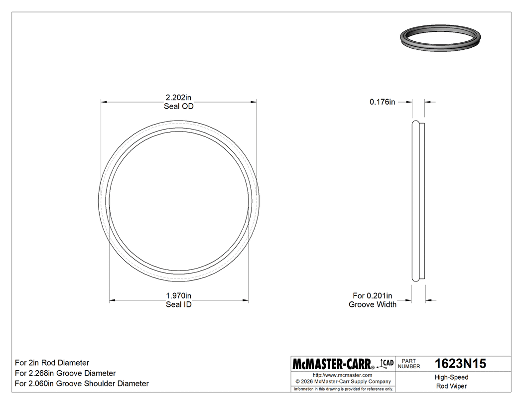 Technical Drawing of High-Speed Rod Wiper, for 2" Rod Diameter.
